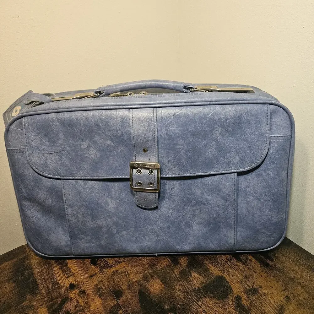 Vintage Samsonite Sonora Blue Soft Side Suitcase Carry On Luggage Travel Bag MCM